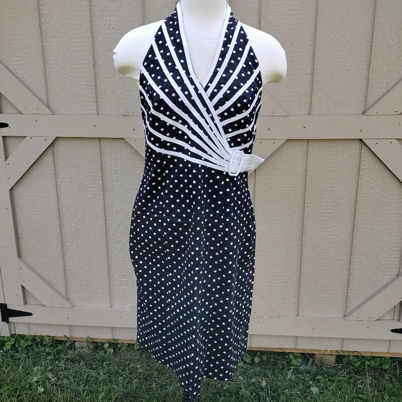 JOSEPH RIBKOFF black White Polka Dots sleeveless dress US 8 - Picture 1 of 10